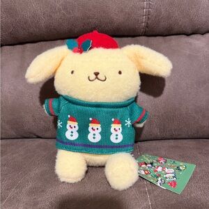 Sanrio PomPom 7” Yellow Plush with Christmas Sweater